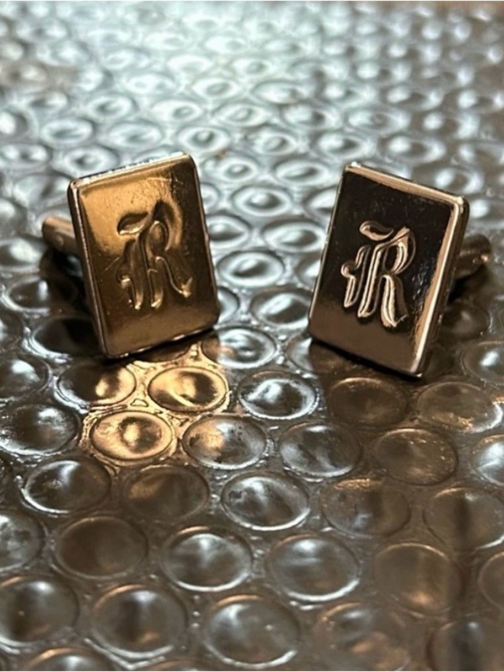Monogram 'R' Silver Rectangular Cufflinks